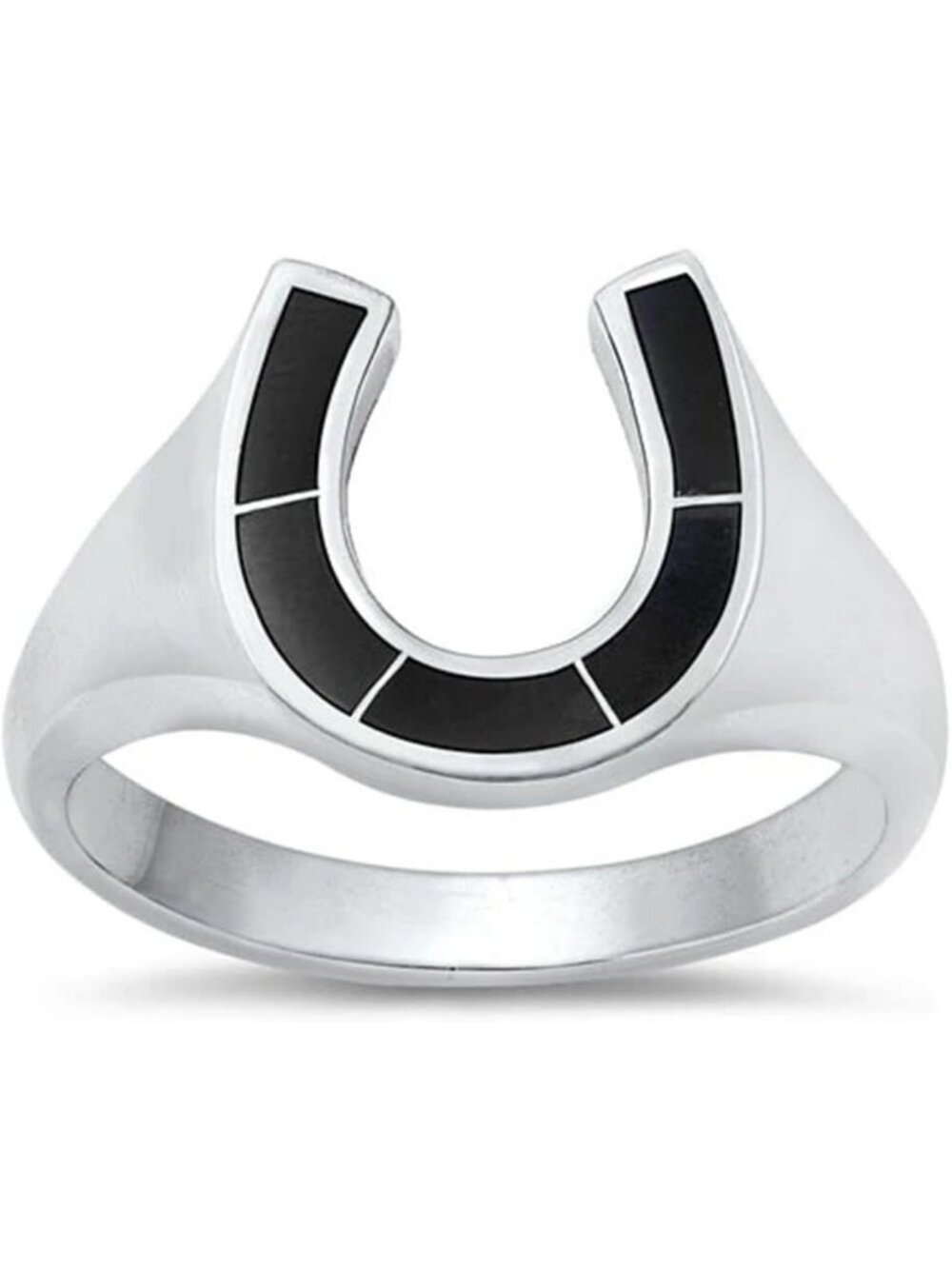 Sterling Silver 925 Horseshoe Ring with Black Agate Stone - Unique Jewelry Gift